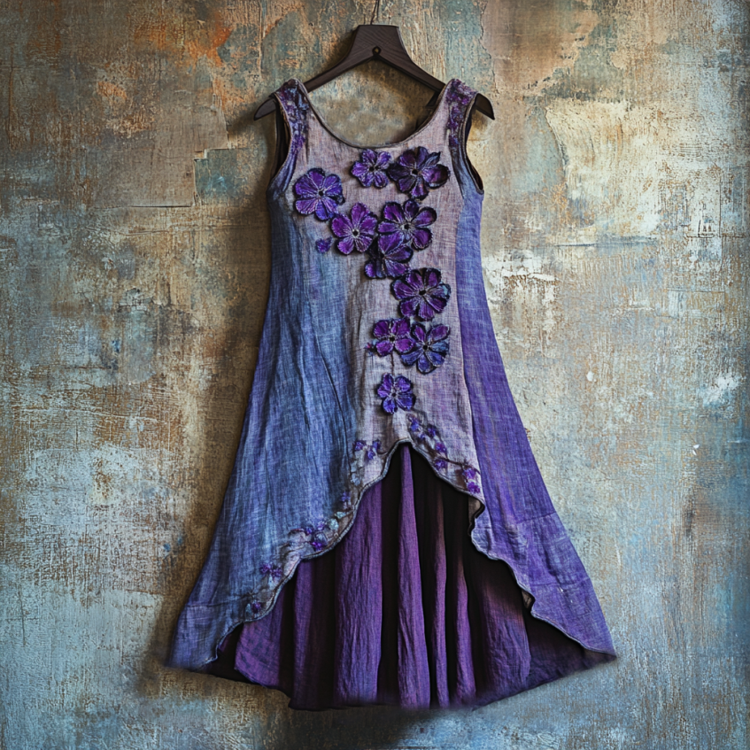 Women'sVintage Celtic Knot With Purple Floral Pattern Linen Tank Dress