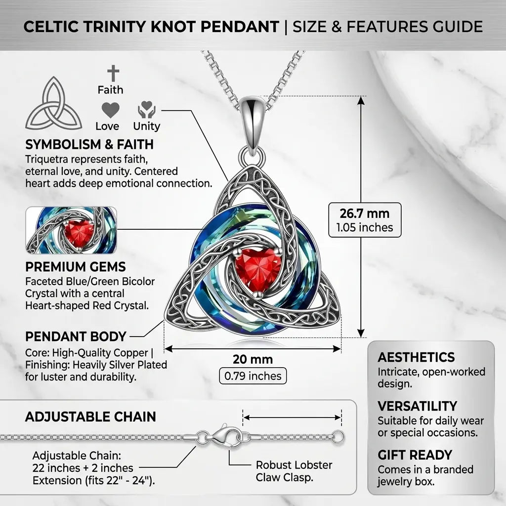 Celtic necklace pendant and adjustable chain size