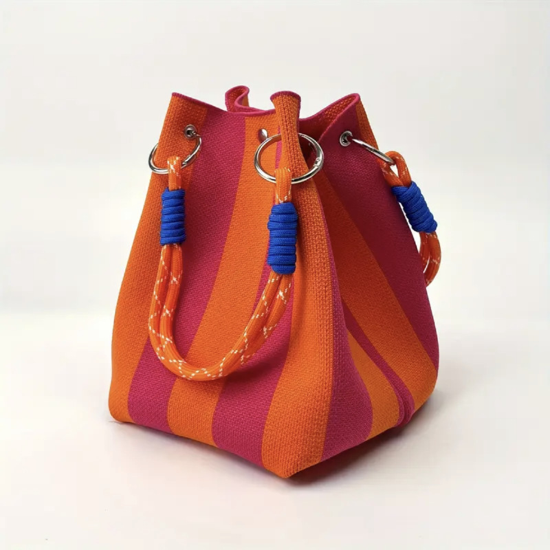 Women Handmade Crochet Boho Woven Knitted Bucket Bag