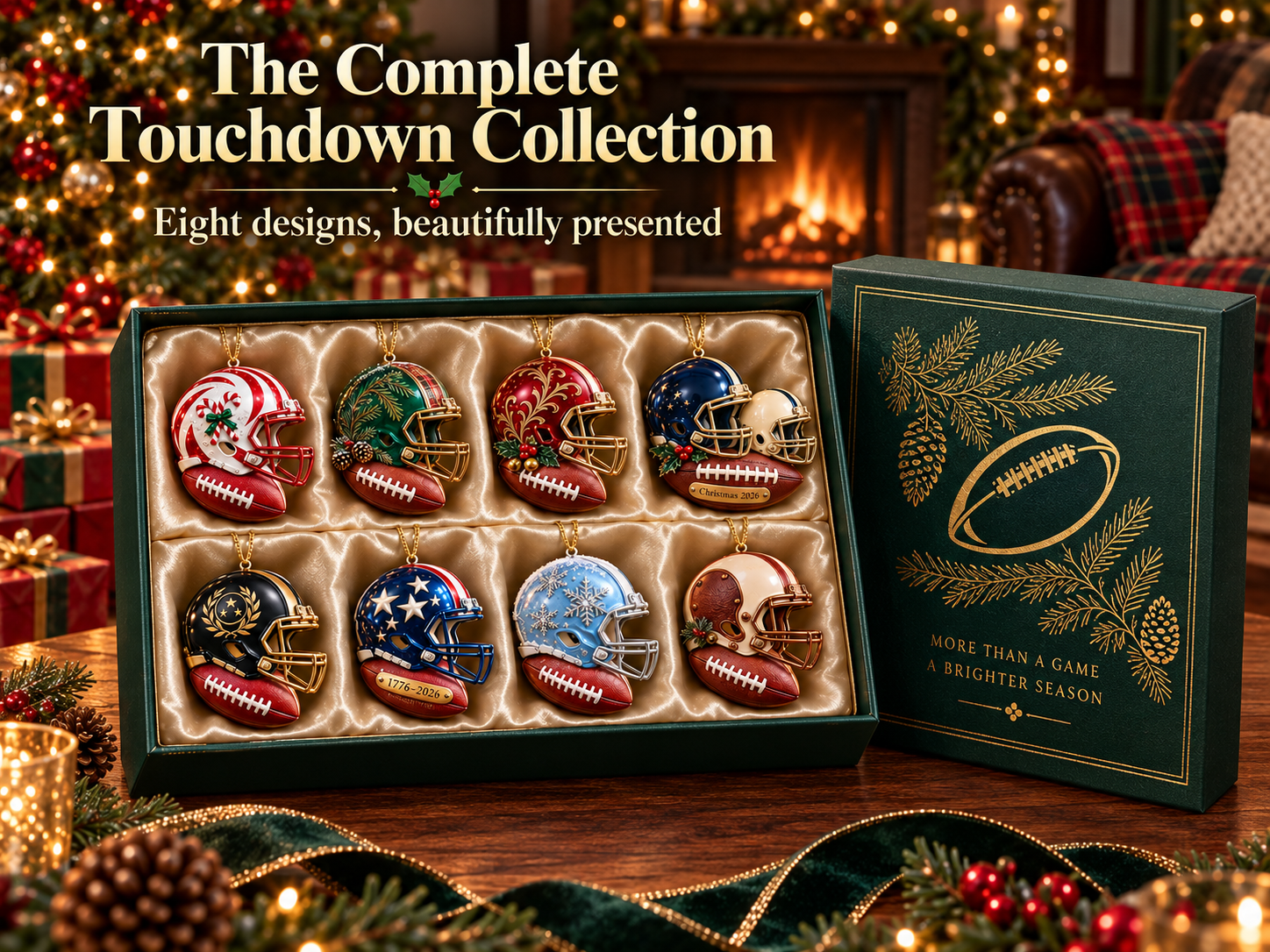 Football helmet ornament on Christmas tree