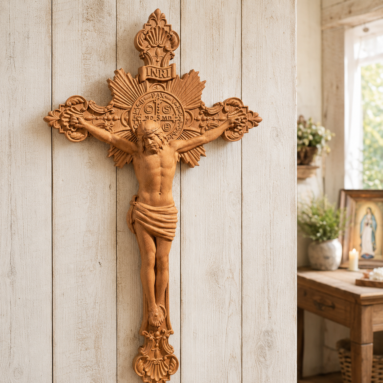 St. Benedict Exorcism Cross carved - Bless you and your family
