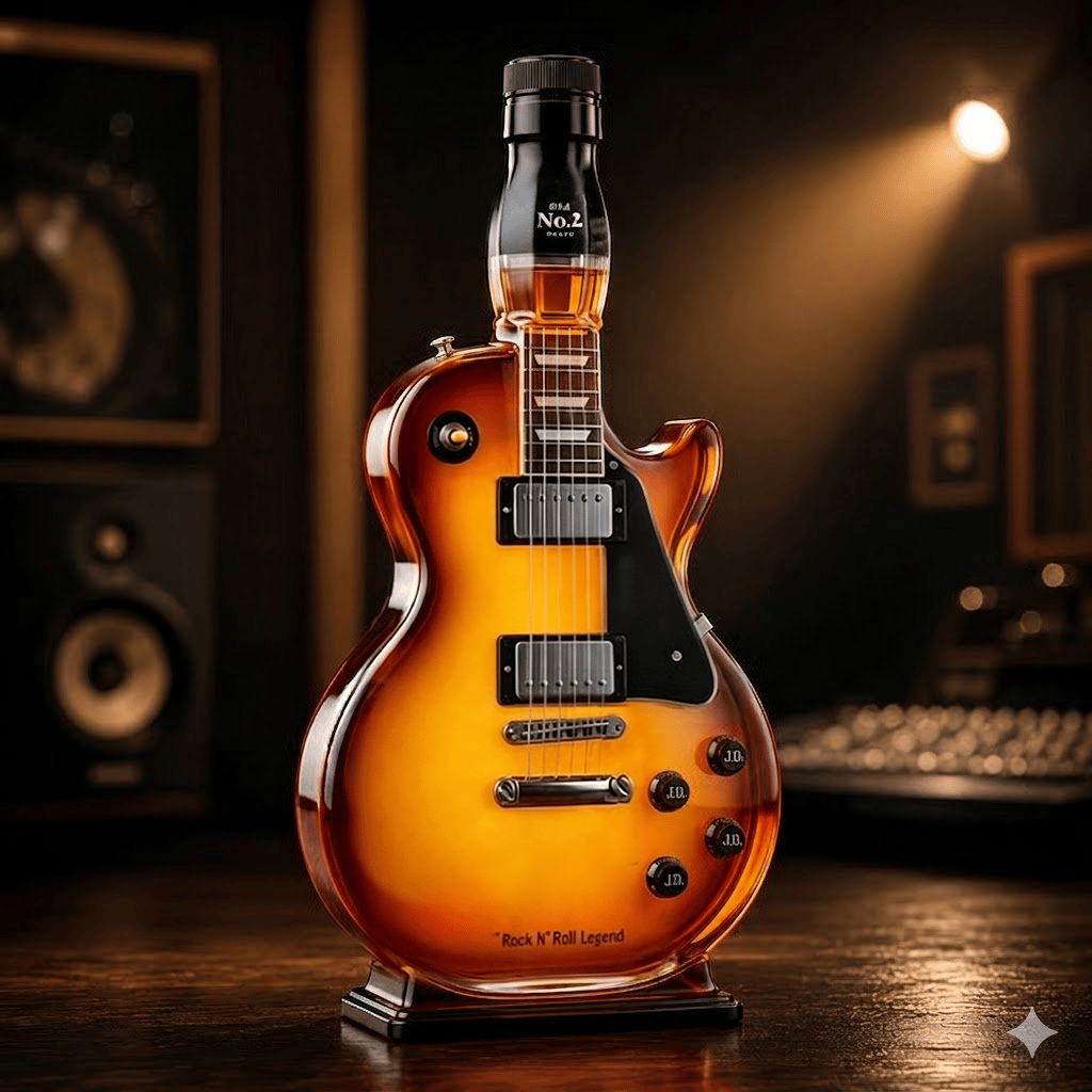 🎁 Father’s Day  👨‍🎤🤘Appetite for Rock: Vintage Sunburst Guitar Figurine Spirit Bottle🎸✨