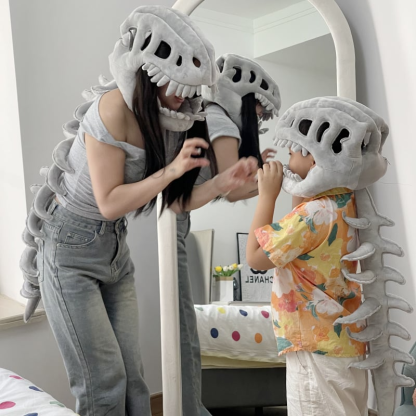 Dinosaur Skeleton Plush Costume Wearable Soft Fossil Outfit for Kids & Adults