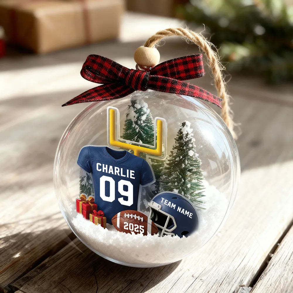 Snow Globe Ornament - Football Jersey, Helmet & Goal Post, Customizable, Christmas Tree Decor, A Unique Gift for Players & Fans