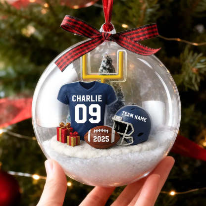 Snow Globe Ornament - Football Jersey, Helmet & Goal Post, Customizable, Christmas Tree Decor, A Unique Gift for Players & Fans