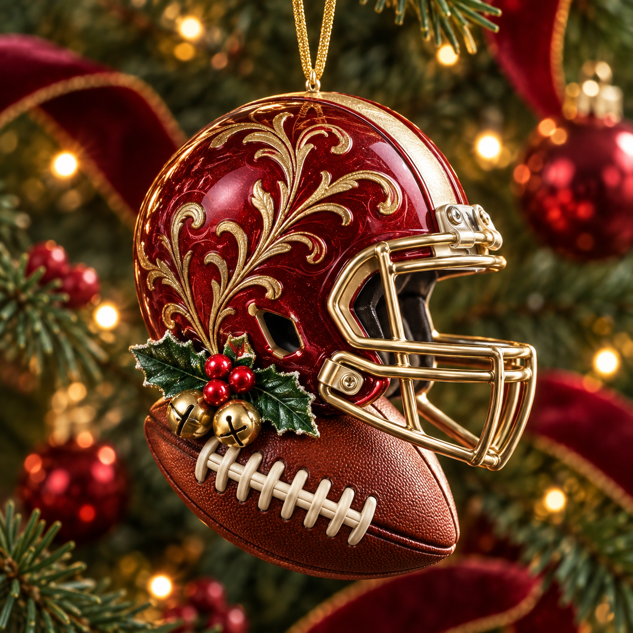 Red Floral Holly Helmet Ornament