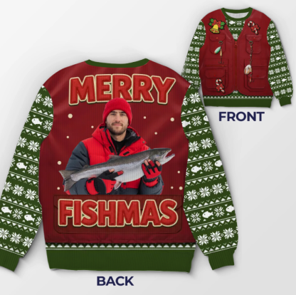 Custom Photo Unisex Ugly Sweatshirt - Personalized  Christmas Birthday Fishing Gifts For Fisherman - Santa’s Fishing Buddy Since Forever