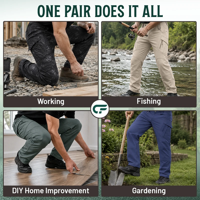FlexCamo - Men's 9-Pocket Straight Fit Tactical Waterproof Pants - Solid Colors