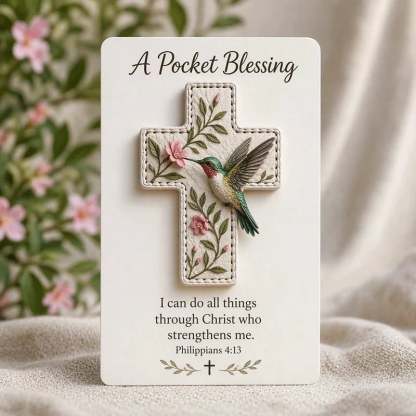 🕊️ Handmade 3D Bird Pocket Cross -🙏 Genuine Leather Portable Blessing, Includes Scripture Card 💕
