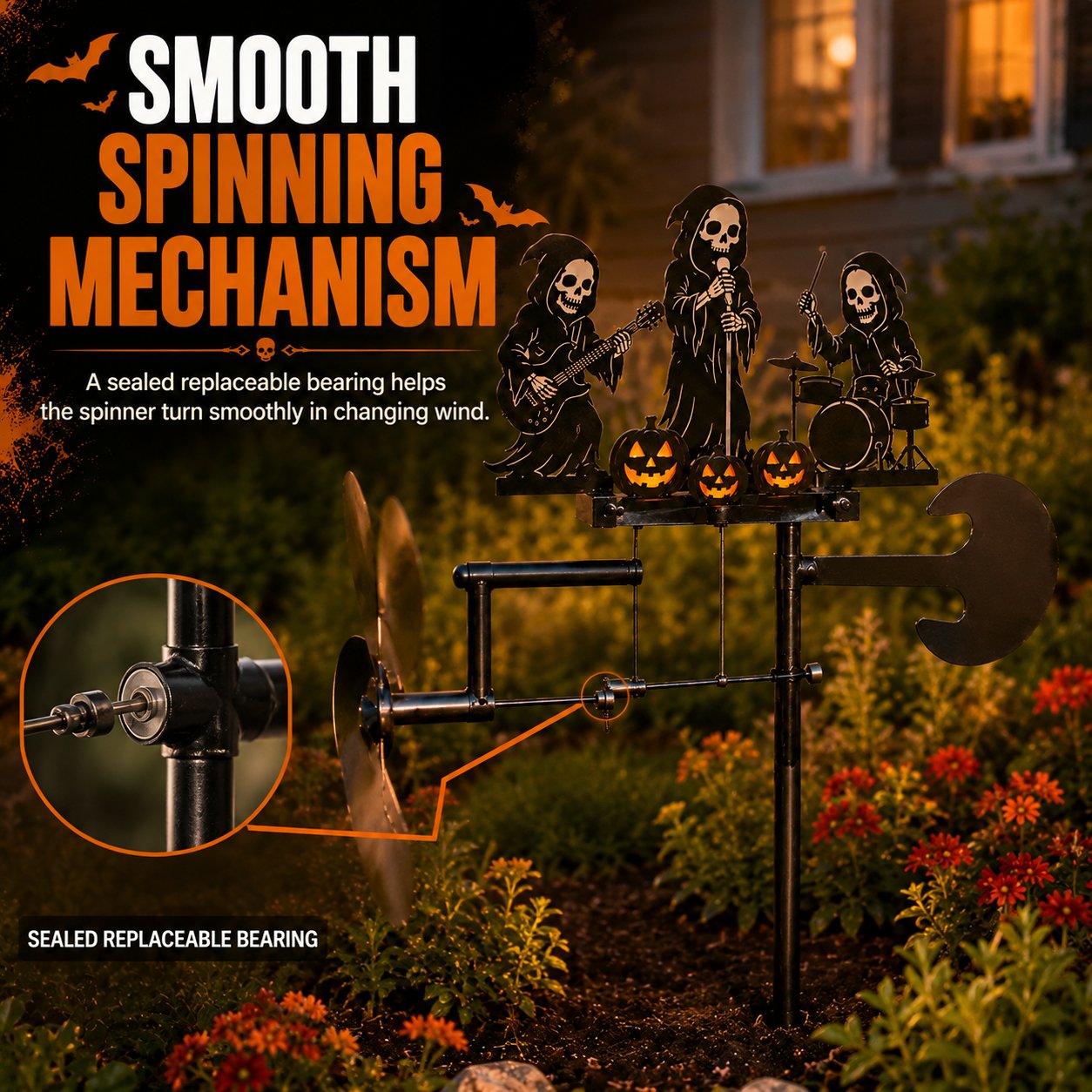 Halloween Reaper Rock Band Wind Spinner