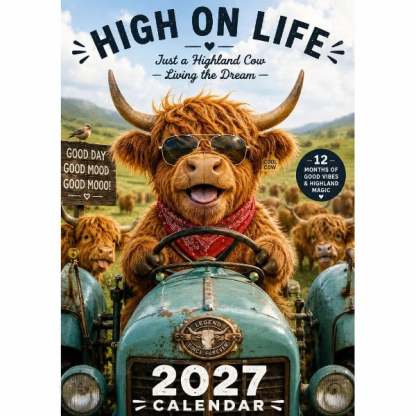 2027 Funny Highland Cow Wall Calendar | A4 Hanging Calendar | Designed by Isabel Kline