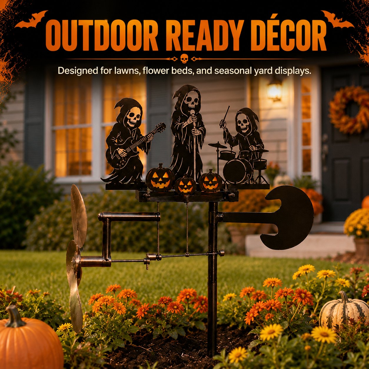 Skeleton band wind spinner installed outdoors
