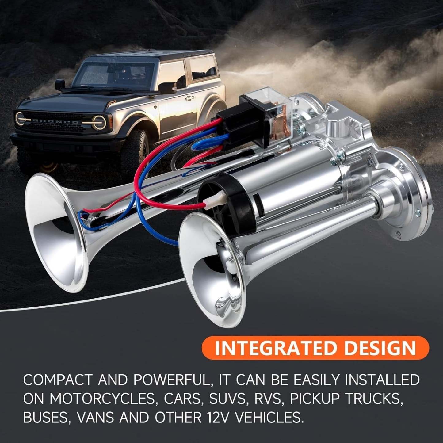 🔥LAST DAY 49% OFF - 🚗🔧2026 Upgraded 12V Dual Air Horn Kit – 130DB Super Loud Dual Horn with Compressor for Cars. Trucks. SUVs. Boats & More(✨Includes installation manual and video guide)