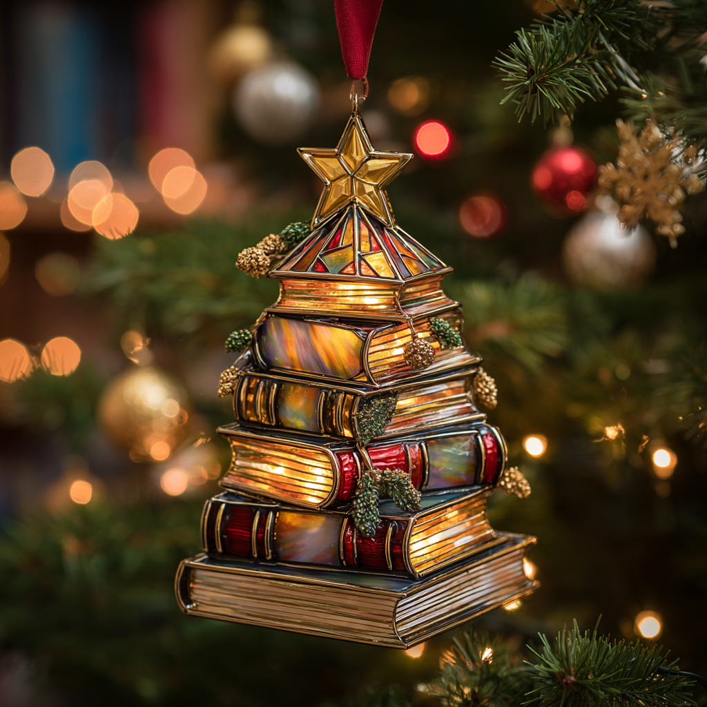 Book Lover’s Christmas Tree Ornament – Stacked Books Holiday Decoratio