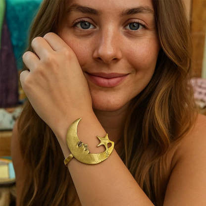 Star And Moon Pattern Open Bracelet