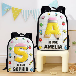 Pencil Initial Letter Alphabet School Bag - Personalized Gifts For Kids Back To School