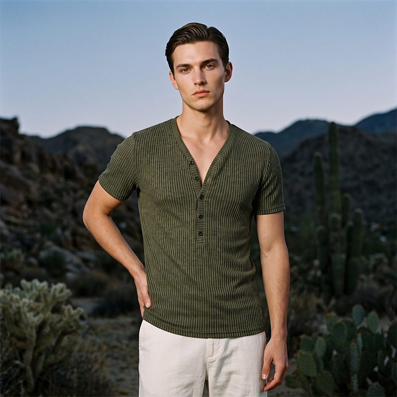 Lightweight short-sleeve summer Henley shirt