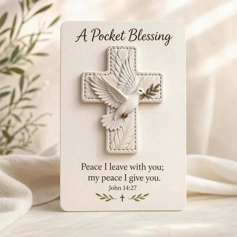 🕊️ Handmade 3D Bird Pocket Cross -🙏 Genuine Leather Portable Blessing, Includes Scripture Card 💕