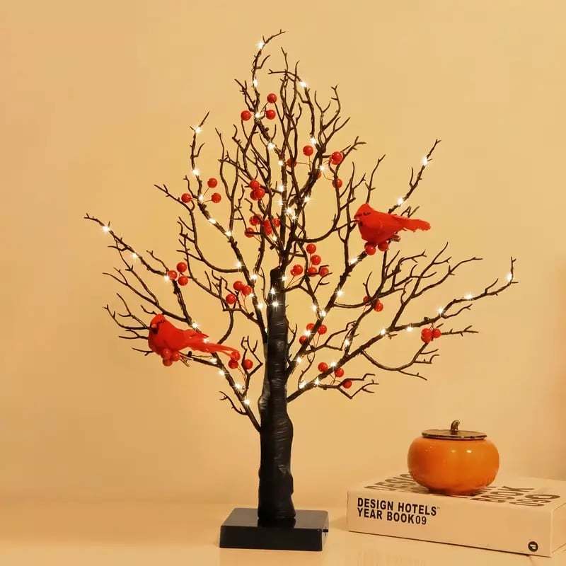 ✨Piece Set of Vintage Glowing Tree with Cardinals, Berries