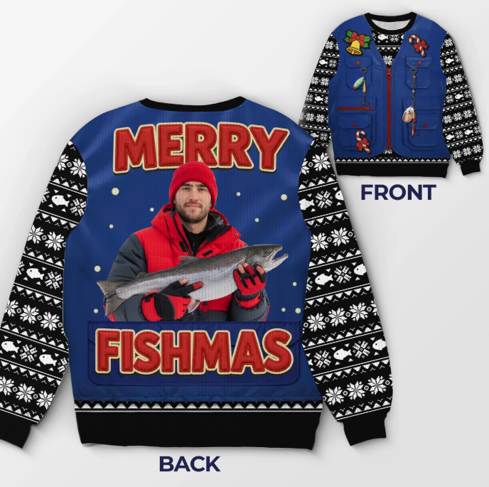Custom Photo Unisex Ugly Sweatshirt - Personalized  Christmas Birthday Fishing Gifts For Fisherman - Santa’s Fishing Buddy Since Forever