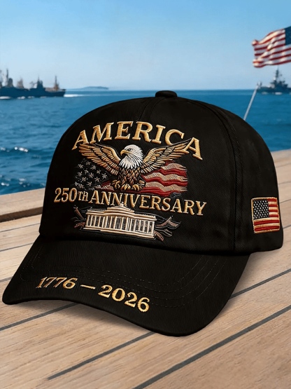 Bald Eagle US Flag America 250th Birthday Print Baseball Cap