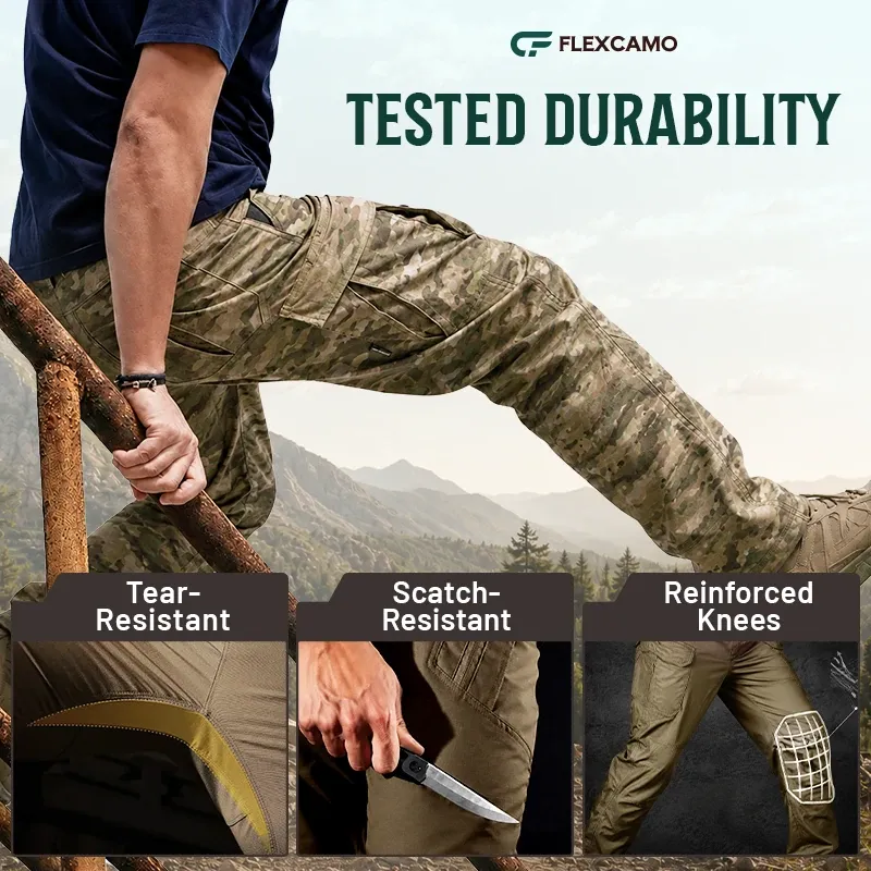 FlexCamo - Men's 9-Pocket Straight Fit Tactical Waterproof Pants - Camo Colors
