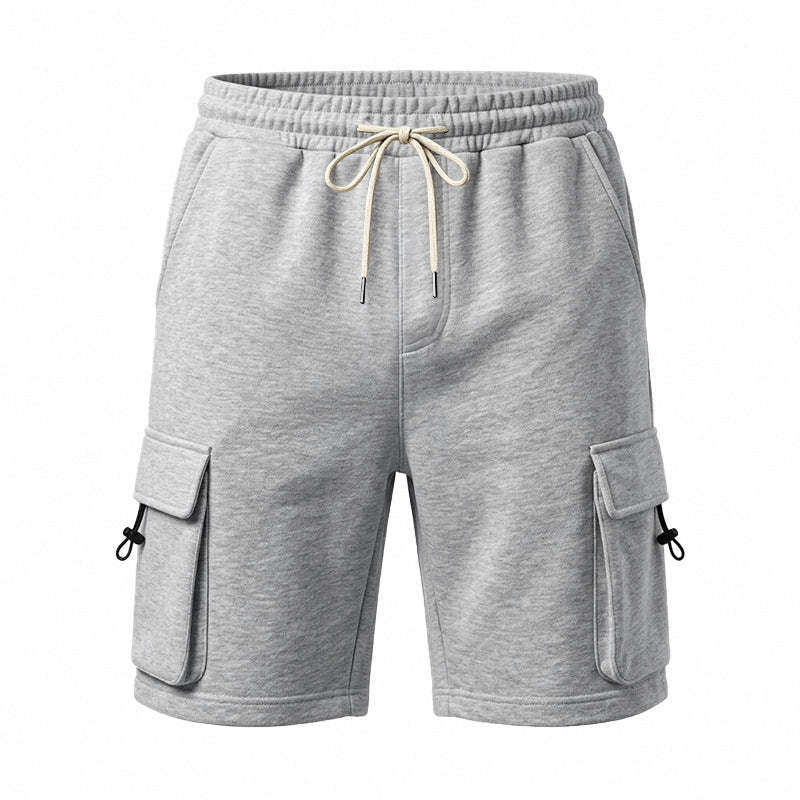 Men's Heavyweight French Terry Cargo Shorts - Knit Drawstring Casual Sweat Shorts with Pockets