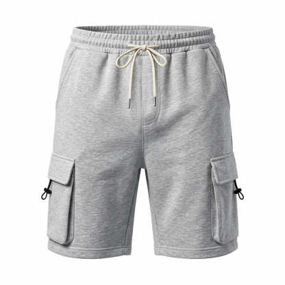Men's Heavyweight French Terry Cargo Shorts - Knit Drawstring Casual Sweat Shorts with Pockets