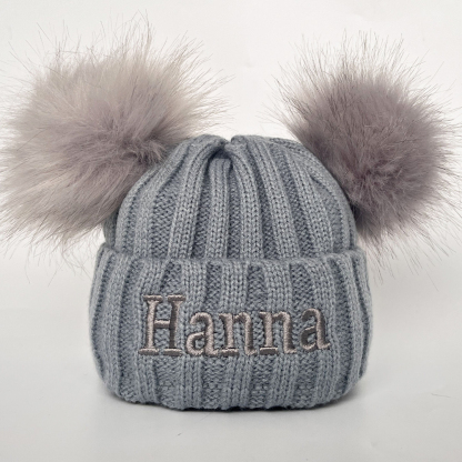 Personalized Embroidery Kid Pom Pom Hat and Scarf for Comfort & Unique | HSKid01