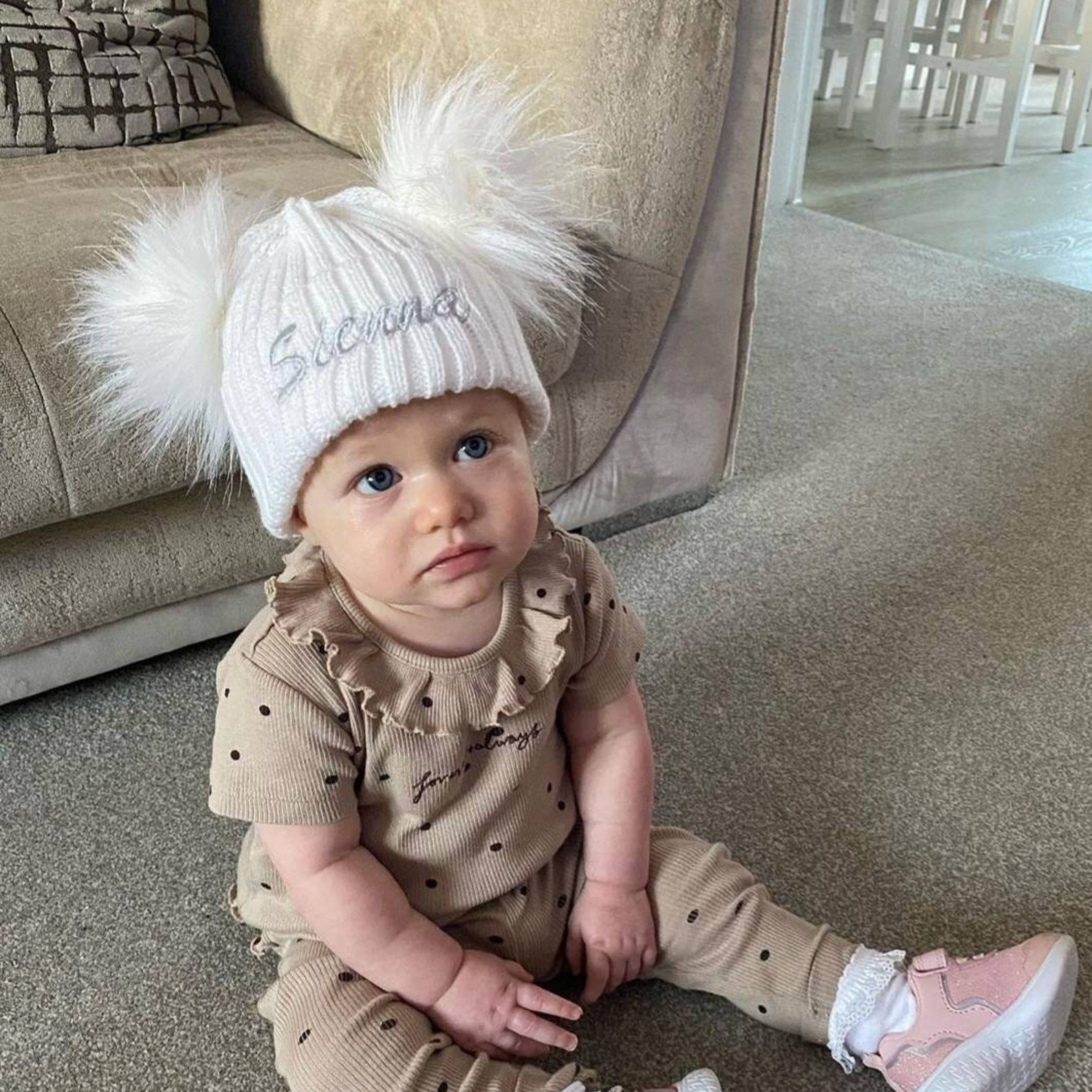 Personalized Embroidery Kid Pom Pom Hat and Scarf for Comfort & Unique | HSKid01