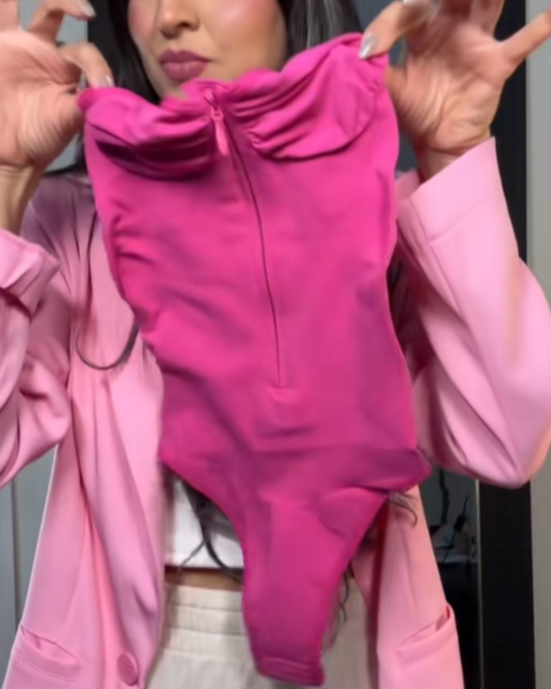 Seamless Zip-Up Thong Snatched Waist Body Suit V Neck Body Shaper