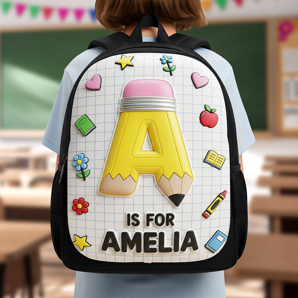 Pencil Initial Letter Alphabet School Bag - Personalized Gifts For Kids Back To School