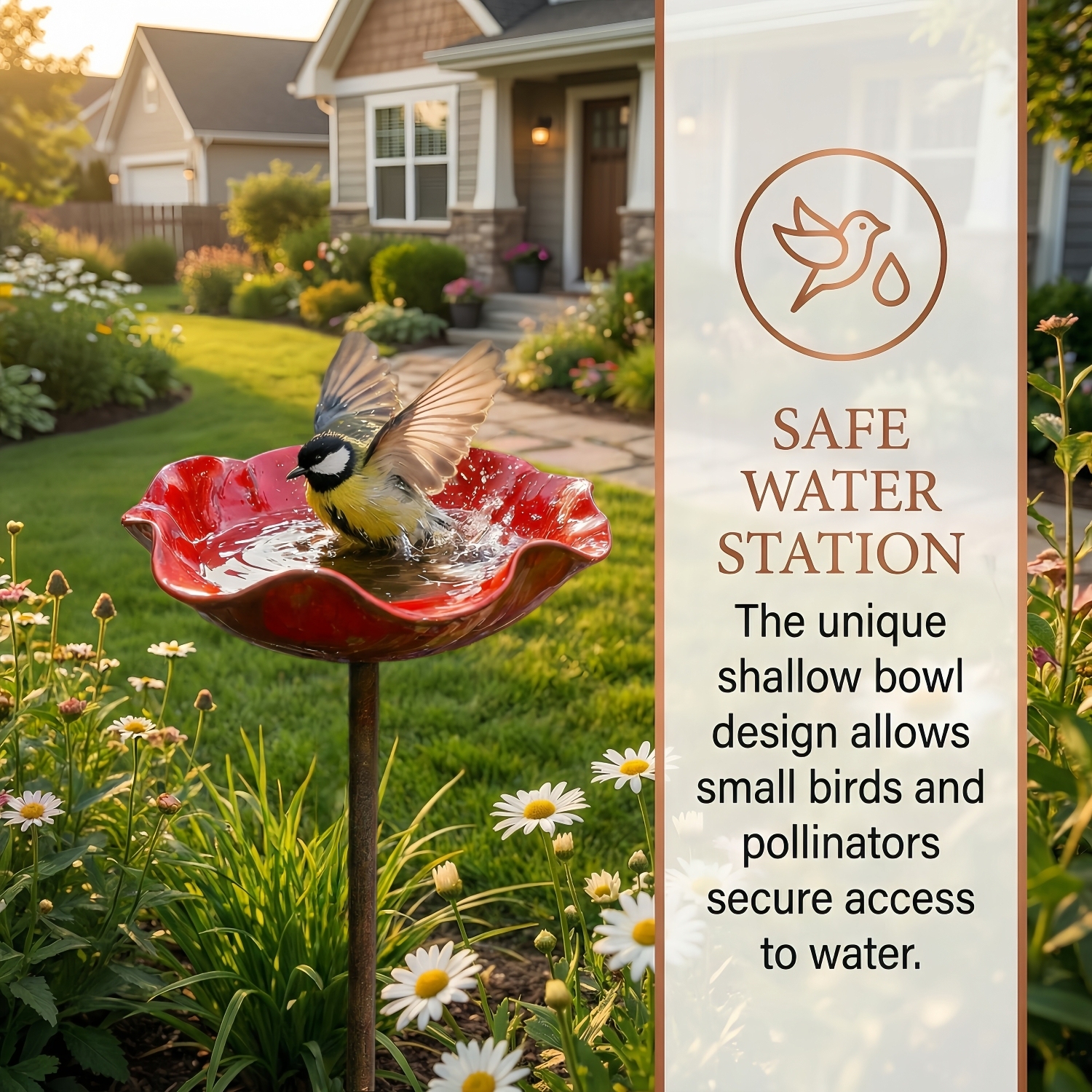 Handmade Metal Flower Bird Bath & Pollinator Water Station