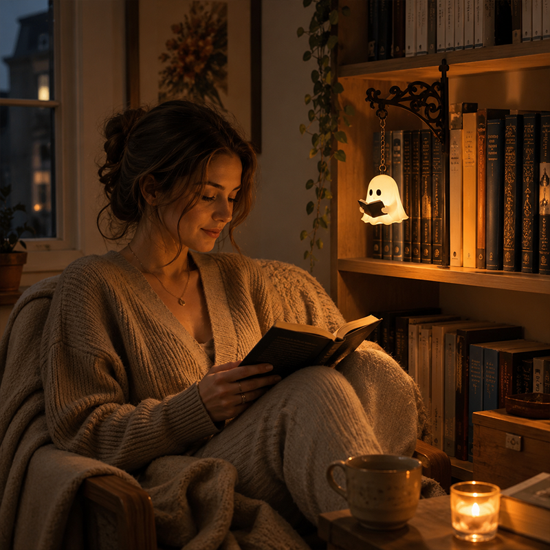 👻Summer Sale 47% OFF🔥Cozy Reading Ghost Bookshelf Lamp
