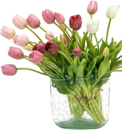 Artificial Tulips Flowers, Real Touch Latex Bouquet,Easter-ready Spring Décor