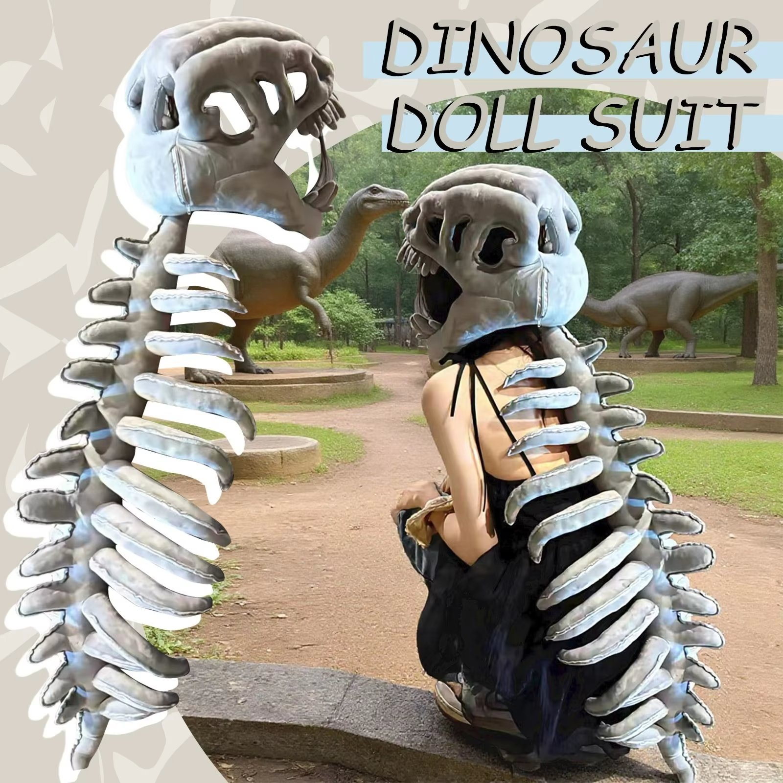 Dinosaur Skeleton Plush Costume Wearable Soft Fossil Outfit for Kids & Adults
