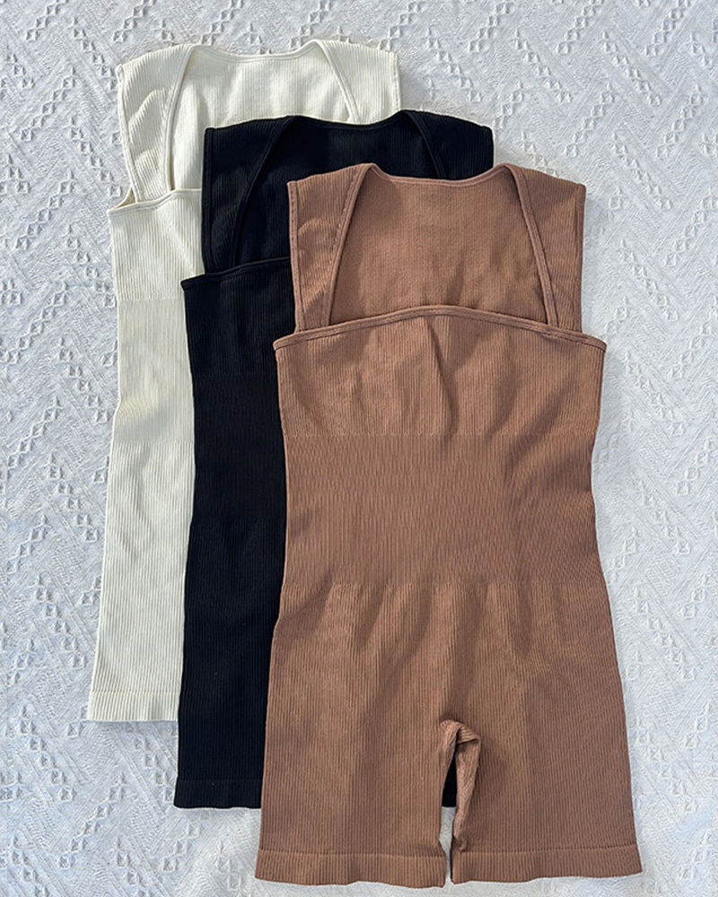 Seamless Ribbed Wide Strap Yoga Romper