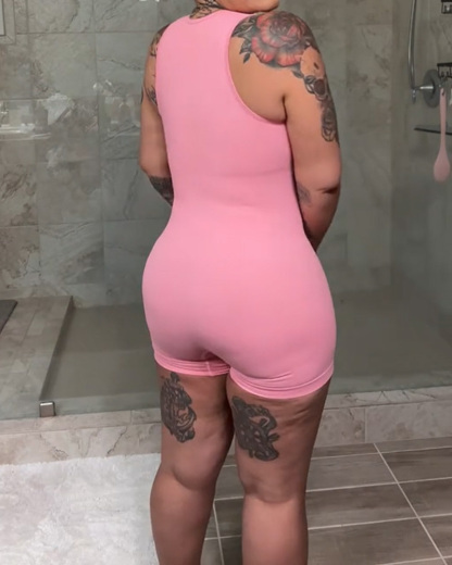 Seamless Ribbed Wide Strap Yoga Romper