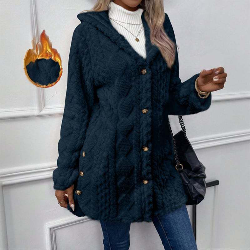 Women's Fall Winter Warm Fashion Jacquard Hooded Cardigan Long Sleeve Coat, Stylish Outerwear for Casual Daily Wear & School Activities