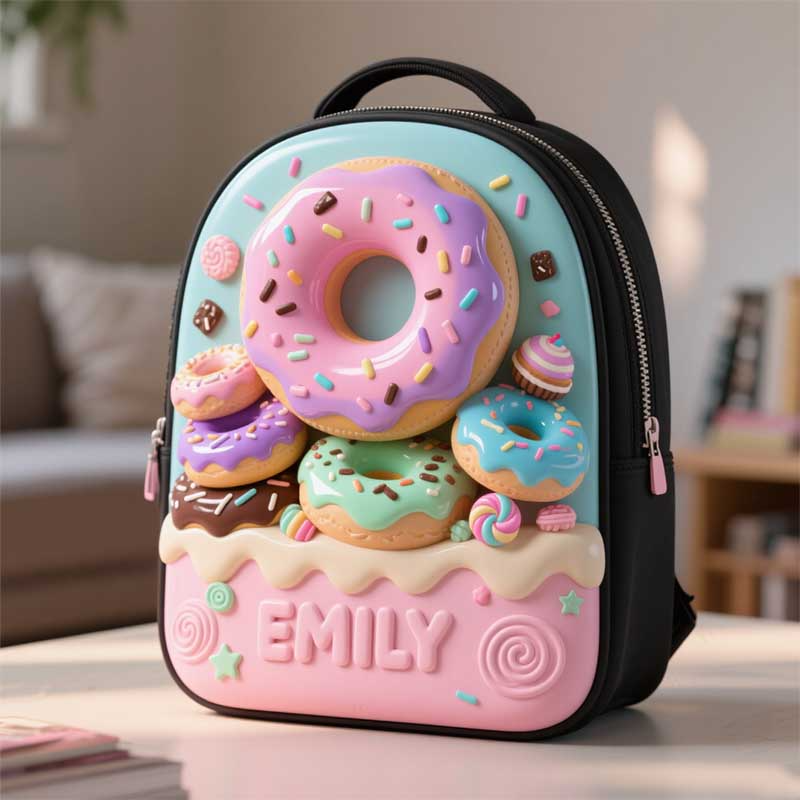 Personalized Donut Dessert Themed School Bag for Kids