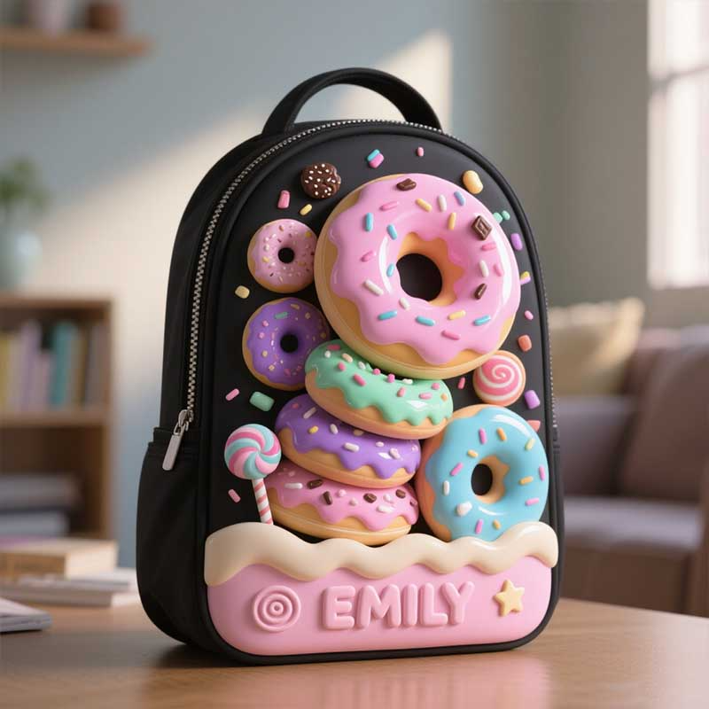 Personalized Donut Dessert Themed School Bag for Kids