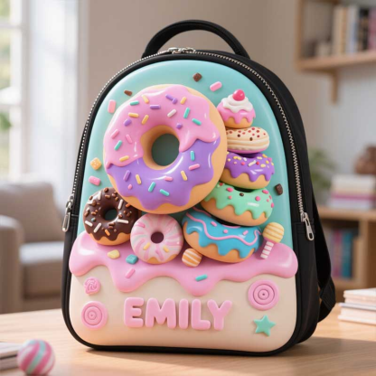 Personalized Donut Dessert Themed School Bag for Kids