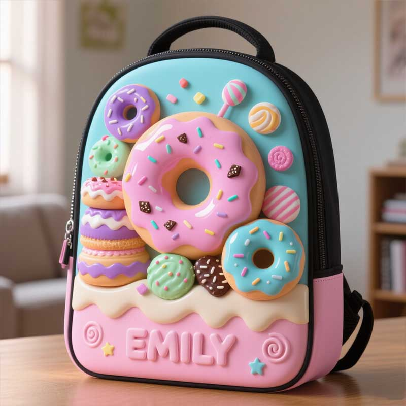 Personalized Donut Dessert Themed School Bag for Kids