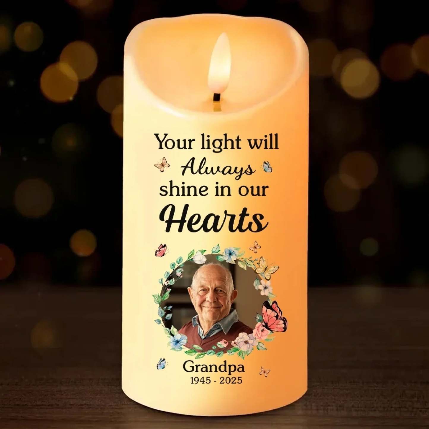 Custom Photo LED Candle - Personalized Christmas Memorial Sympathy Gifts For Loss Of Mom, Dad - This Candle Burns In Loving Memory