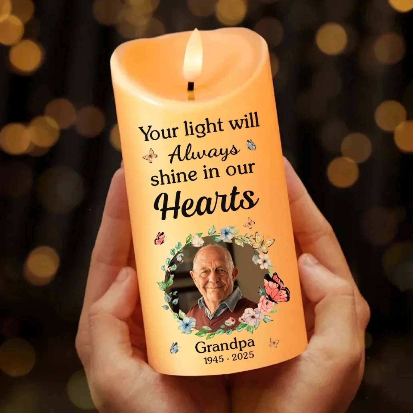 Custom Photo LED Candle - Personalized Christmas Memorial Sympathy Gifts For Loss Of Mom, Dad - This Candle Burns In Loving Memory