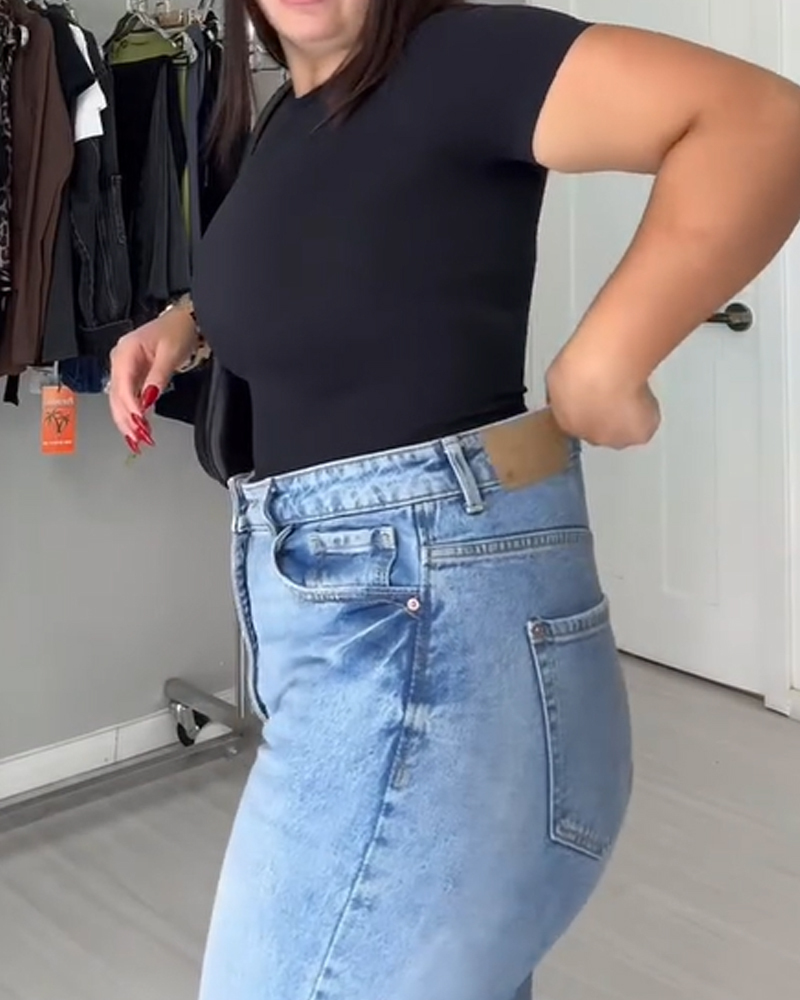 Belly-Controlling Short-Sleeved One-Piece