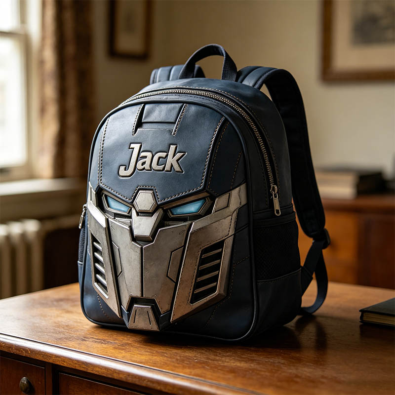 Personalized mecha helmet themed backpack
