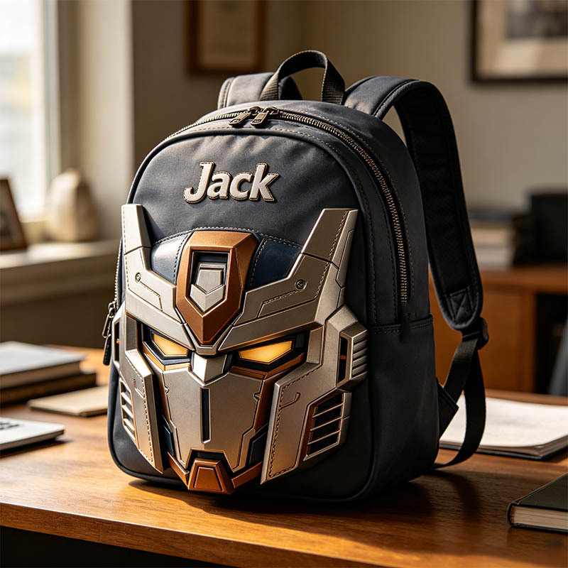 Personalized mecha helmet themed backpack