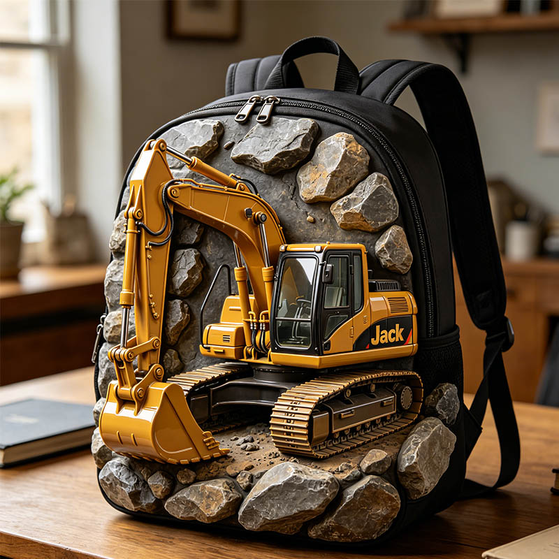 Personalized excavator-themed backpack