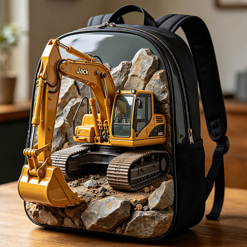 Personalized excavator-themed backpack